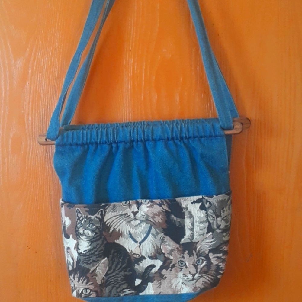 Bag Lady's Original denim cat print purse